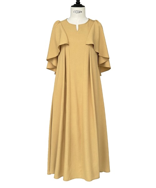 RUIRUE BOUTIQUE（ルイルエブティック）の「洗える ストレッチ ｜ バックテール ケープ ワンピース ｜ レディース おしゃれ きれいめ リゾート 休日コーデ 二の腕カバー 冷房対策 Aラインワンピース リゾートワンピ（ワンピース・レディース・グレー/ブラック/イエロー・S/M/L/LL）」の16枚目の写真