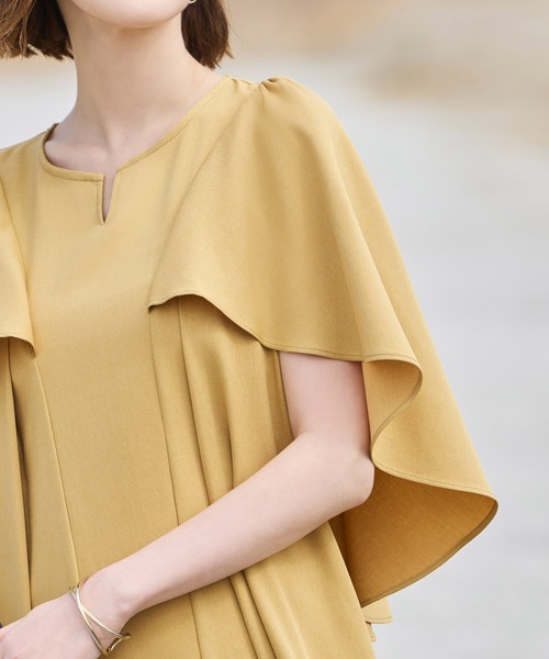 RUIRUE BOUTIQUE（ルイルエブティック）の「洗える ストレッチ ｜ バックテール ケープ ワンピース ｜ レディース おしゃれ きれいめ リゾート 休日コーデ 二の腕カバー 冷房対策 Aラインワンピース リゾートワンピ（ワンピース・レディース・グレー/ブラック/イエロー・S/M/L/LL）」の19枚目の写真