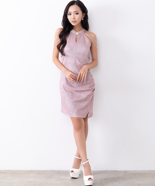 myMinette(マイミネット)の「キャバドレス ミニ タイト ノースリーブ アメスリ アメリカンスリーブ ホルターネック ビジューチェーン ラメドレス(ドレス・レディース・ピンク/シャンパン/パープル・LARGE/MEDIUM)」の7枚目の写真