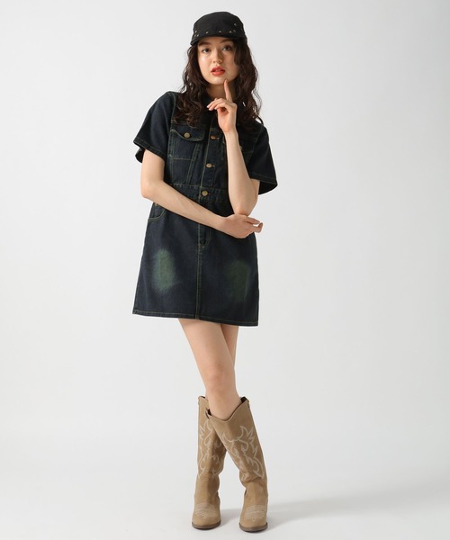 FOREVER 21（フォーエバー トゥエンティーワン）の「【2025SS】半袖ヴィンテージライクデニムワンピース（ワンピース・レディース・ネイビー/ブルー・SMALL/MEDIUM）」の7枚目の写真