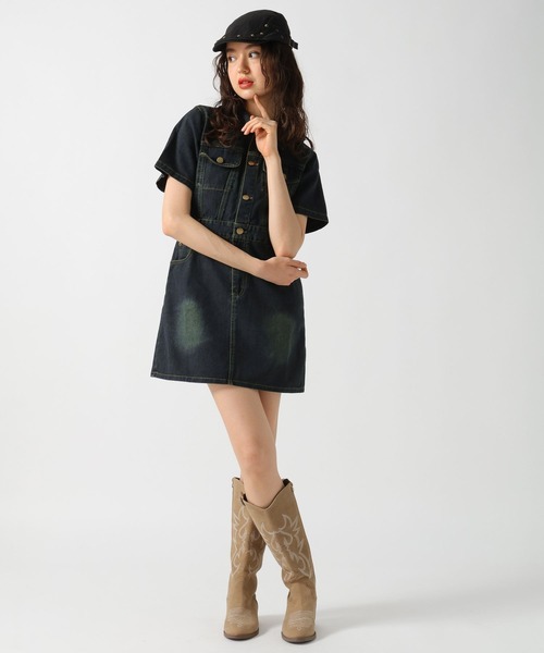 FOREVER 21（フォーエバー トゥエンティーワン）の「【2025SS】半袖ヴィンテージライクデニムワンピース（ワンピース・レディース・ネイビー/ブルー・SMALL/MEDIUM）」の8枚目の写真