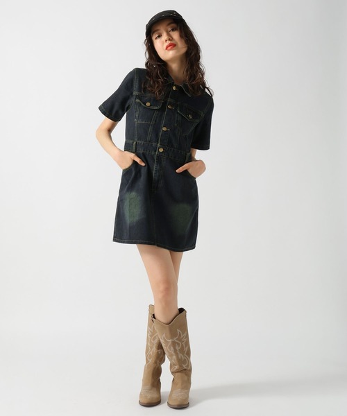 FOREVER 21（フォーエバー トゥエンティーワン）の「【2025SS】半袖ヴィンテージライクデニムワンピース（ワンピース・レディース・ネイビー/ブルー・SMALL/MEDIUM）」の9枚目の写真