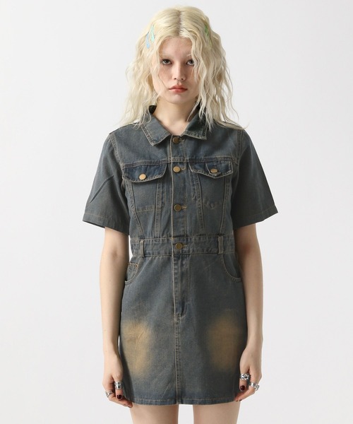 FOREVER 21（フォーエバー トゥエンティーワン）の「【2025SS】半袖ヴィンテージライクデニムワンピース（ワンピース・レディース・ネイビー/ブルー・SMALL/MEDIUM）」の11枚目の写真