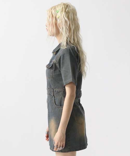 FOREVER 21（フォーエバー トゥエンティーワン）の「【2025SS】半袖ヴィンテージライクデニムワンピース（ワンピース・レディース・ネイビー/ブルー・SMALL/MEDIUM）」の12枚目の写真