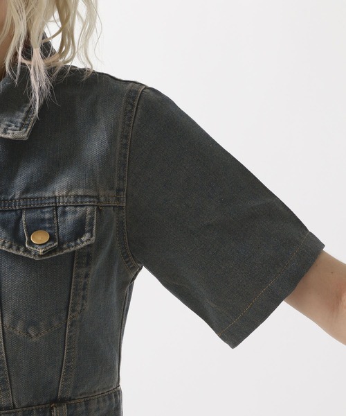 FOREVER 21（フォーエバー トゥエンティーワン）の「【2025SS】半袖ヴィンテージライクデニムワンピース（ワンピース・レディース・ネイビー/ブルー・SMALL/MEDIUM）」の16枚目の写真