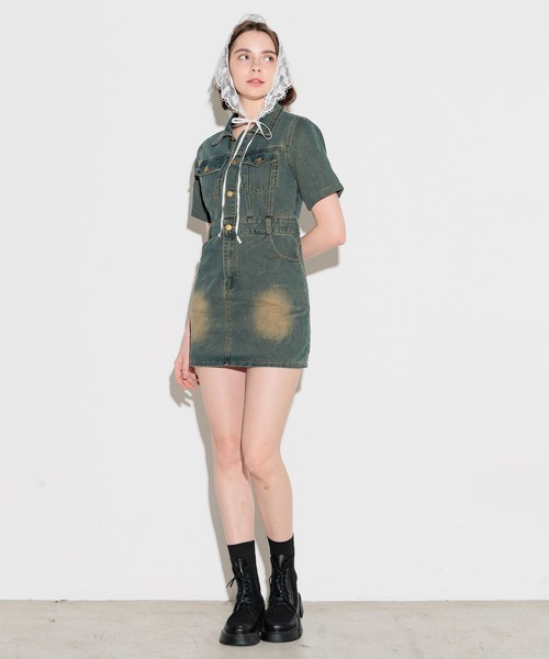 FOREVER 21（フォーエバー トゥエンティーワン）の「【2025SS】半袖ヴィンテージライクデニムワンピース（ワンピース・レディース・ネイビー/ブルー・SMALL/MEDIUM）」の22枚目の写真