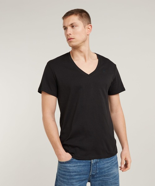 G-STAR(ジースター)の「BASE V-NECK T-SHIRT 2-PACK/ベーシックデザインVネックパックTシャツ/2枚組(Tシャツ/カットソー・メンズ・ダークブラック/ホワイト・MEDIUM/SMALL/LARGE)」の1枚目の写真