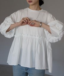 each（イーチ）の「異素材切替コットンペプラムプルオーバー（Tシャツ/カットソー）」