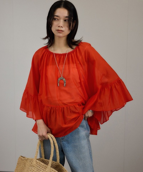 SALON adam et rope'（サロン アダム エ ロペ）の「コットンシルクレジェールフレアブラウス（シャツ/ブラウス・レディース・オレンジ/ベージュ/ブラック・FREE）」の3枚目の写真