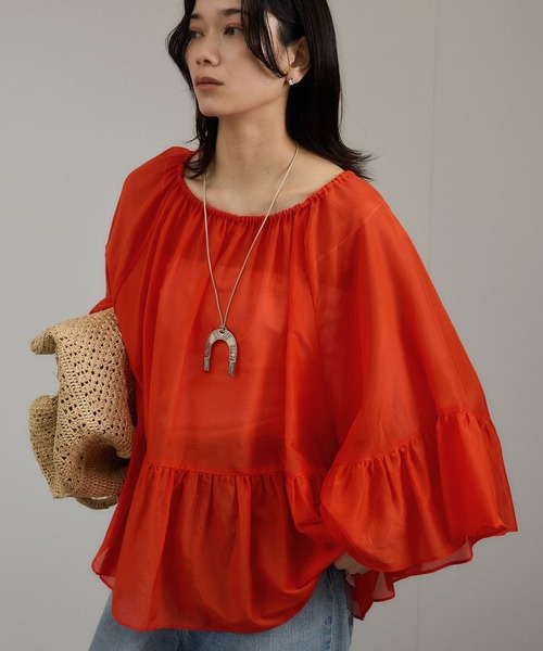 SALON adam et rope'（サロン アダム エ ロペ）の「コットンシルクレジェールフレアブラウス（シャツ/ブラウス・レディース・オレンジ/ベージュ/ブラック・FREE）」の20枚目の写真