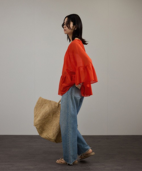 SALON adam et rope'（サロン アダム エ ロペ）の「コットンシルクレジェールフレアブラウス（シャツ/ブラウス・レディース・オレンジ/ベージュ/ブラック・FREE）」の19枚目の写真