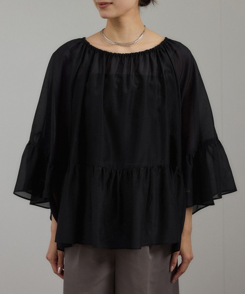 SALON adam et rope'（サロン アダム エ ロペ）の「コットンシルクレジェールフレアブラウス（シャツ/ブラウス・レディース・オレンジ/ベージュ/ブラック・FREE）」の22枚目の写真