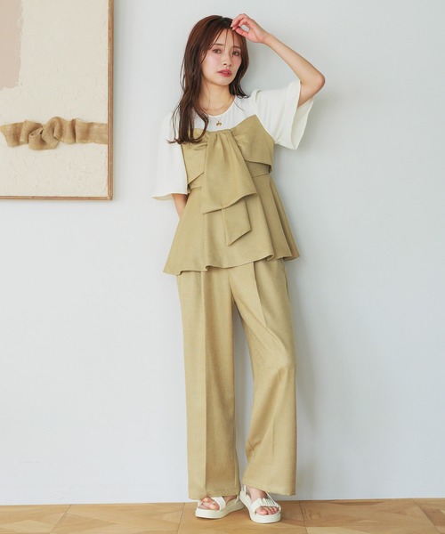 mysty woman（ミスティウーマン）の「［追加1］パターン切り替えストレートパンツ 497415（その他パンツ・レディース・グレー/ベージュ/ブラウン・FREE）」の4枚目の写真