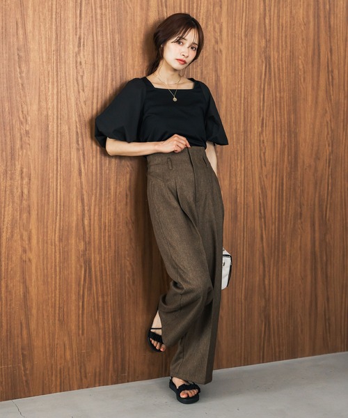 mysty woman（ミスティウーマン）の「［追加1］パターン切り替えストレートパンツ 497415（その他パンツ・レディース・グレー/ベージュ/ブラウン・FREE）」の6枚目の写真