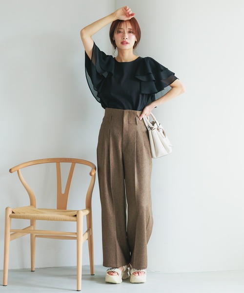 mysty woman（ミスティウーマン）の「［追加1］パターン切り替えストレートパンツ 497415（その他パンツ・レディース・グレー/ベージュ/ブラウン・FREE）」の7枚目の写真