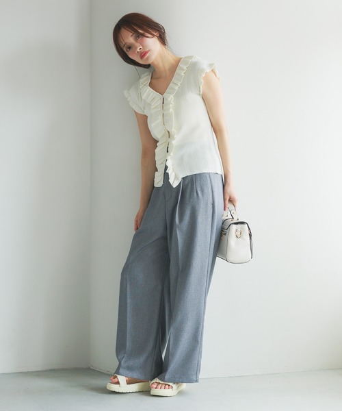 mysty woman（ミスティウーマン）の「［追加1］パターン切り替えストレートパンツ 497415（その他パンツ・レディース・グレー/ベージュ/ブラウン・FREE）」の10枚目の写真