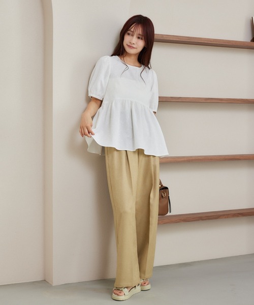 mysty woman（ミスティウーマン）の「［追加1］パターン切り替えストレートパンツ 497415（その他パンツ・レディース・グレー/ベージュ/ブラウン・FREE）」の22枚目の写真