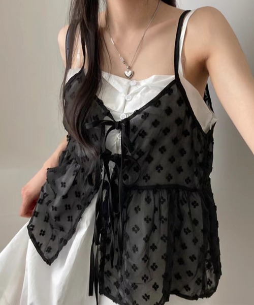 Lace Ladies（レースレディース）の「シアー フラワー リボン ペプラム キャミソール ブラウス（キャミソール・レディース・ホワイト/ブラック・FREE）」の13枚目の写真