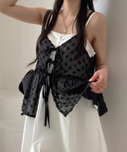 Lace Ladies（レースレディース）の「シアー フラワー リボン ペプラム キャミソール ブラウス（キャミソール・レディース・ホワイト/ブラック・FREE）」の11枚目の写真