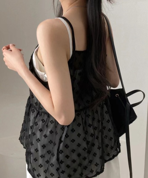 Lace Ladies（レースレディース）の「シアー フラワー リボン ペプラム キャミソール ブラウス（キャミソール・レディース・ホワイト/ブラック・FREE）」の10枚目の写真
