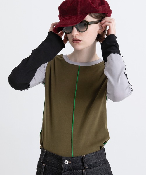 AULA AILA(アウラアイラ)の「カラーブロックトップス(Tシャツ/カットソー・レディース・ブラック/ブルー/ライトグレー・0)」の3枚目の写真