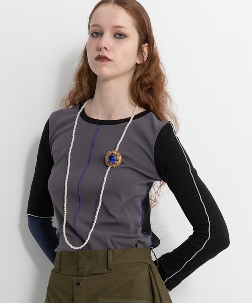 AULA AILA(アウラアイラ)の「カラーブロックトップス(Tシャツ/カットソー・レディース・ブラック/ブルー/ライトグレー・0)」の2枚目の写真