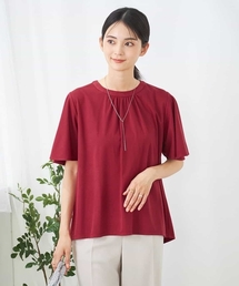 a.v.v | 【接触冷感/UVカット】ギャザーネックフレアスリーブトップス(Tシャツ/カットソー)