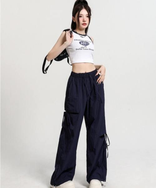 gossip!ロサンゼルス(ゴシップロサンゼルス)の「Y2Kガーリー*速乾ストレートカーゴパンツ(カーゴパンツ・レディース・ネイビー・FREE)」の4枚目の写真
