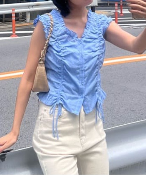 FREE'S MART(フリーズマート)の「◆ドロストリボンフレンチブラウス(シャツ/ブラウス・レディース・ブラック/ブルー/イエロー/ホワイト・FREE)」の3枚目の写真