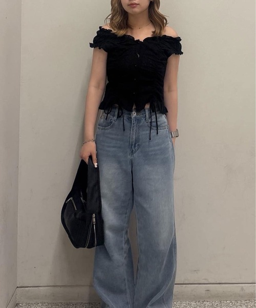 FREE'S MART(フリーズマート)の「◆ドロストリボンフレンチブラウス(シャツ/ブラウス・レディース・ブラック/ブルー/イエロー/ホワイト・FREE)」の6枚目の写真