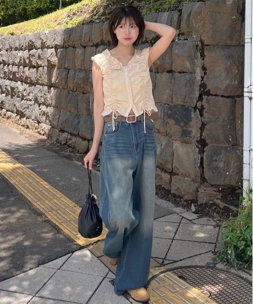 FREE'S MART(フリーズマート)の「◆ドロストリボンフレンチブラウス(シャツ/ブラウス・レディース・ブラック/ブルー/イエロー/ホワイト・FREE)」の12枚目の写真