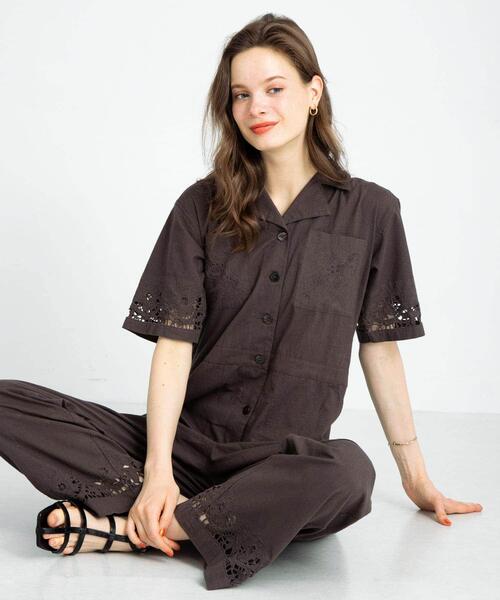 セール】エンブロイダリーコットンオールインワン（サロペット