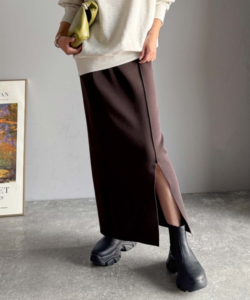 classicalelf（クラシカルエルフ）の「スリット位置自由自在。マルチWAYニットナロースカート（ロング丈）（スカート・レディース・ブラウン/チャコール/ブラック・LARGE/MEDIUM/SMALL/X-LARGE）」の13枚目の写真
