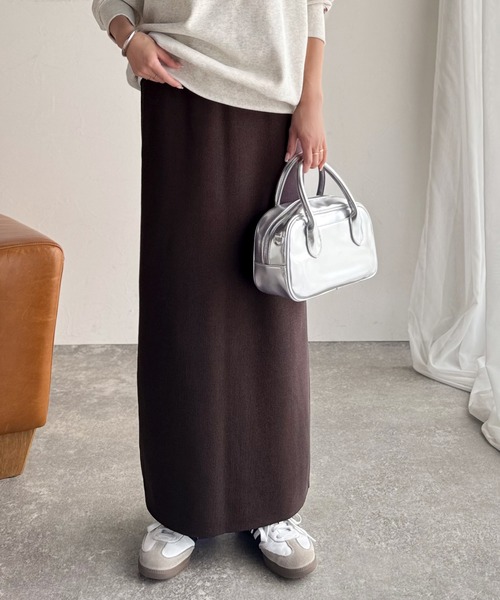 classicalelf（クラシカルエルフ）の「スリット位置自由自在。マルチWAYニットナロースカート（ロング丈）（スカート・レディース・ブラウン/チャコール/ブラック・LARGE/MEDIUM/SMALL/X-LARGE）」の11枚目の写真