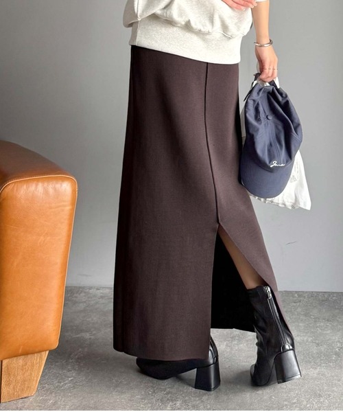 classicalelf（クラシカルエルフ）の「スリット位置自由自在。マルチWAYニットナロースカート（ロング丈）（スカート・レディース・ブラウン/チャコール/ブラック・LARGE/MEDIUM/SMALL/X-LARGE）」の14枚目の写真