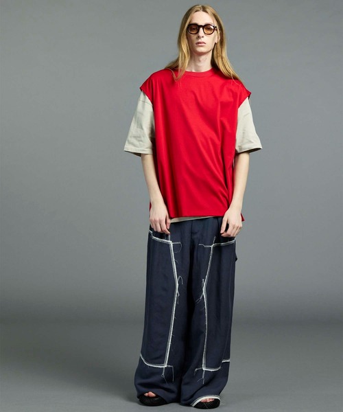 UNISEX》Washable Poplin Double Knee Wide Pants