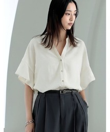 Re:EDIT | [UVカット][接触冷感][体型カバー]ポーラVネックフレアスリーブ切り替え半袖ブラウス(シャツ/ブラウス)