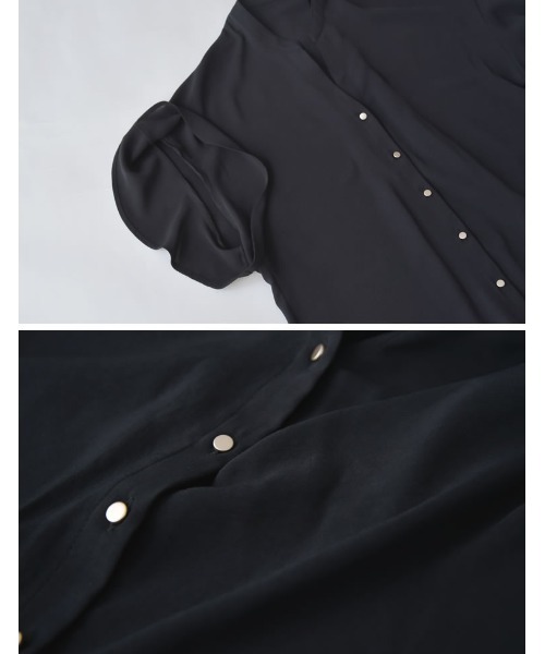 Re:EDIT（リエディ）の「[UVカット][接触冷感][体型カバー]ポーラVネックフレアスリーブ切り替え半袖ブラウス（シャツ/ブラウス・レディース・オフホワイト/ブラック・MEDIUM/LARGE）」の13枚目の写真