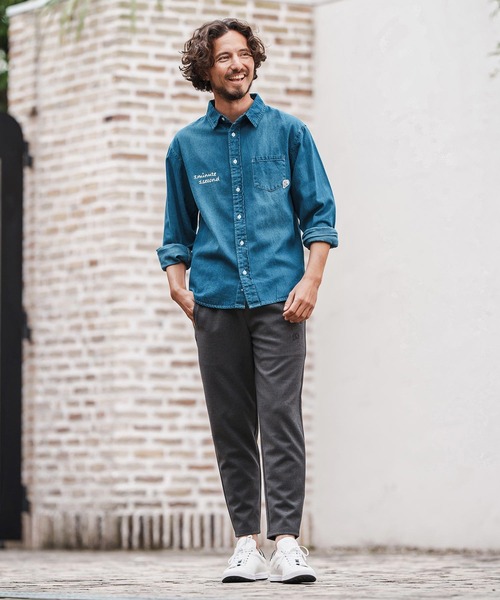 1minute 1second（ワンミニットワンセカンド）の「mp13845-tapered slacks with heart embroidery テーパードスラックスパンツ（スラックス・メンズ・ブラック/チャコール・S/M/L/XL）」の9枚目の写真
