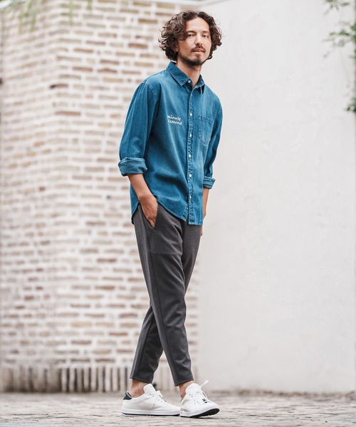 1minute 1second（ワンミニットワンセカンド）の「mp13845-tapered slacks with heart embroidery テーパードスラックスパンツ（スラックス・メンズ・ブラック/チャコール・S/M/L/XL）」の11枚目の写真