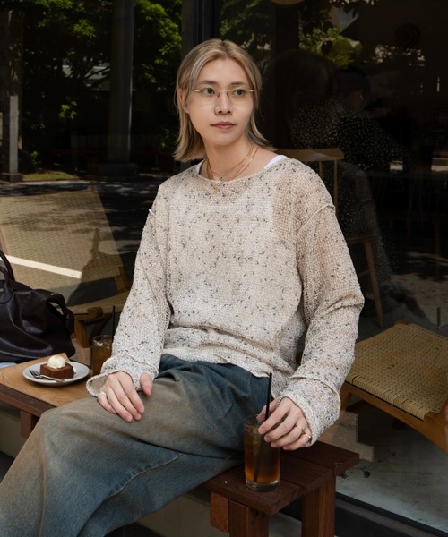 【サイズ2】soerte ルーズスラブメッシュニットプルオーバー ベージュ Loose slub mesh knit pullover / ルーズスラブメッシュニットプル