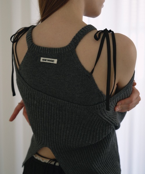 HONEY MI HONEY(ハニーミーハニー)の「HONEY logo halter neck tops(タンクトップ・レディース・グレー/アイボリー/ピンク・FREE)」の3枚目の写真
