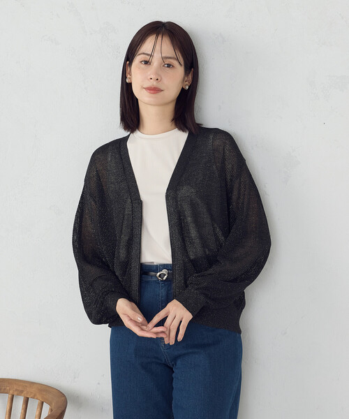 COMME CA ISM(コムサイズム)の「【ウォッシャブル】メッシュラメカーディガン(カーディガン/ボレロ・レディース・ブラック/サックスブルー・FREE)」の1枚目の写真