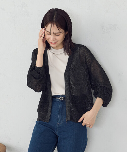 COMME CA ISM(コムサイズム)の「【ウォッシャブル】メッシュラメカーディガン(カーディガン/ボレロ・レディース・ブラック/サックスブルー・FREE)」の5枚目の写真