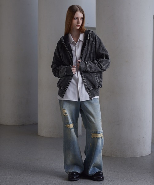 CLEL（クレイル）の「【CLEL】Heavyweight Stand Neck Zip Hoodie / ヘビーウェイトスタンドネックジップパーカー（パーカー・メンズ・グレー系1/ブラック系/ブラウン系・S/XS/L/M）」の18枚目の写真