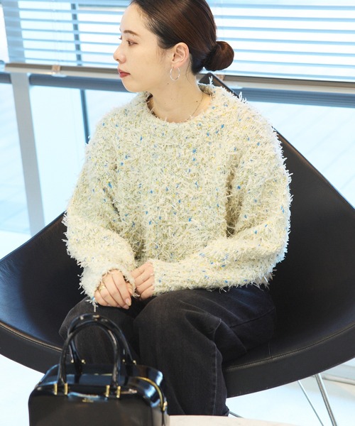 BEAMS HEART(ビームスハート)の「【3色展開】リボン × ノットヤーンニット(ニット/セーター・レディース・ホワイト系その他5/ライトグレー/ライトブルー/ネイビー・FREE)」の1枚目の写真