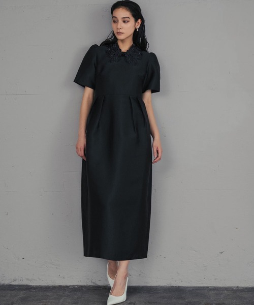 girl（ガール）の「フラワーレースカラー コクーン ドレス 結婚式 ワンピース パーティードレス オケージョンドレス お呼ばれ 二次会 成人式 同窓会 謝恩会（ドレス・レディース・ブラック×ホワイト/ブラック・M/S/2L/L）」の2枚目の写真