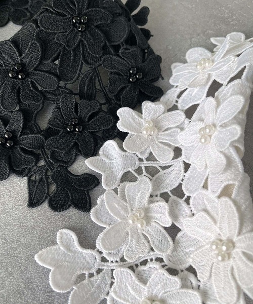 girl（ガール）の「フラワーレースカラー コクーン ドレス 結婚式 ワンピース パーティードレス オケージョンドレス お呼ばれ 二次会 成人式 同窓会 謝恩会（ドレス・レディース・ブラック×ホワイト/ブラック・M/S/2L/L）」の4枚目の写真