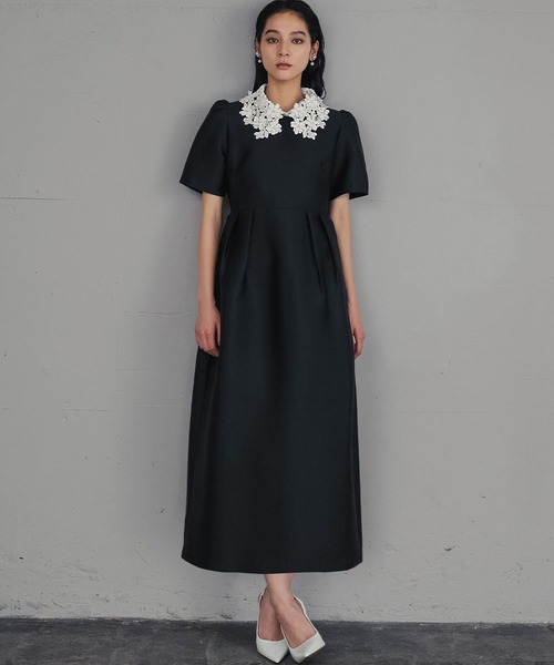 girl（ガール）の「フラワーレースカラー コクーン ドレス 結婚式 ワンピース パーティードレス オケージョンドレス お呼ばれ 二次会 成人式 同窓会 謝恩会（ドレス・レディース・ブラック×ホワイト/ブラック・M/S/2L/L）」の6枚目の写真