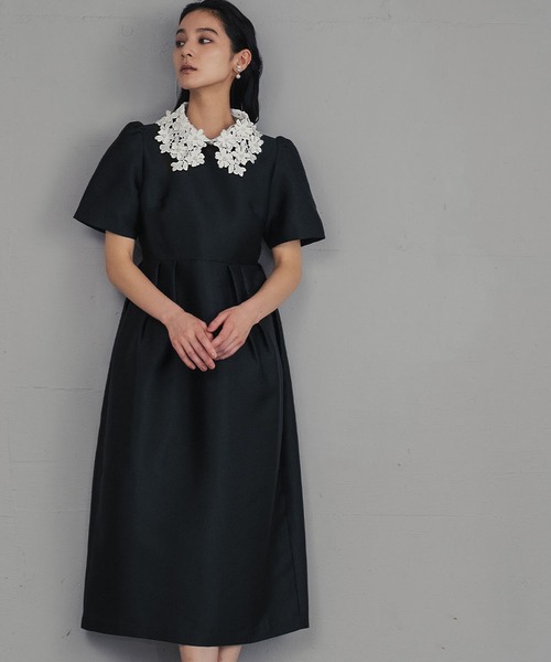 girl（ガール）の「フラワーレースカラー コクーン ドレス 結婚式 ワンピース パーティードレス オケージョンドレス お呼ばれ 二次会 成人式 同窓会 謝恩会（ドレス・レディース・ブラック×ホワイト/ブラック・M/S/2L/L）」の7枚目の写真